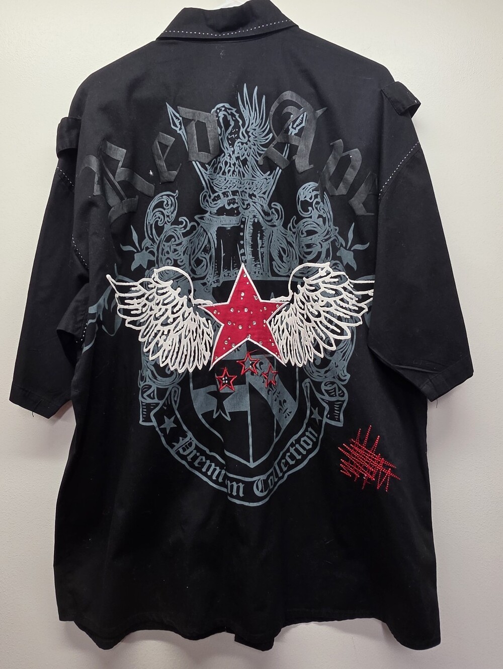 Y2K Urban Streetwear Hip Hop Red Ape Button Down Shirt 3X Military Style